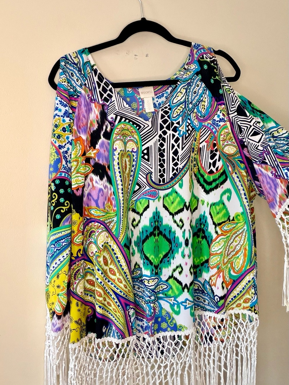 Chico's Multicolor Paisley & Ikat Fringe Tunic